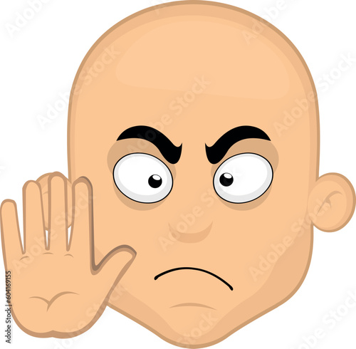 vector illustration face bald man cartoon making a gesture hand stop
