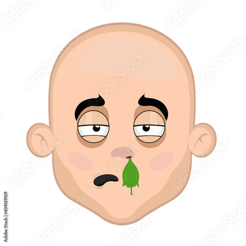 vector illustration face of a bald man cartoon cold and with a mucus falling from his nose