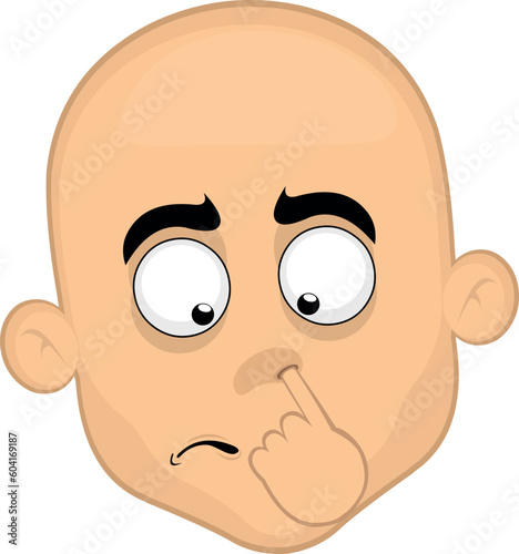 vector illustration face bald man cartoon picking his nose