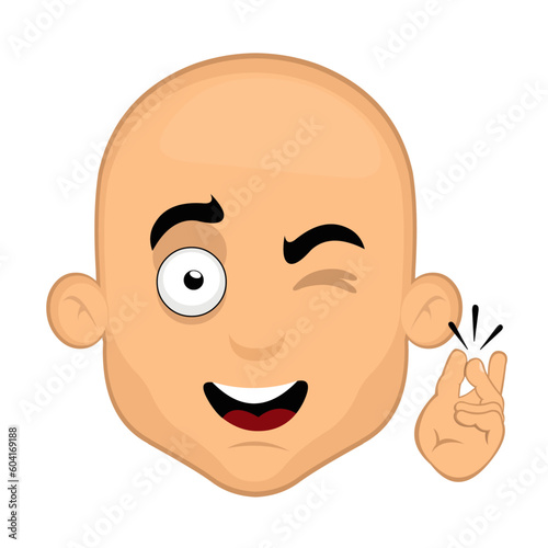 vector illustration face bald man cartoon winking and snapping fingers