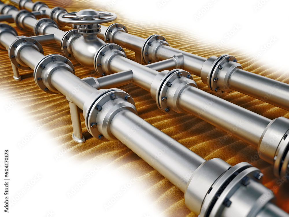 Oil pipeline on desert sand. 3D illustration. transparent background Oil pipeline on desert sand. 3D illustration. transparent background