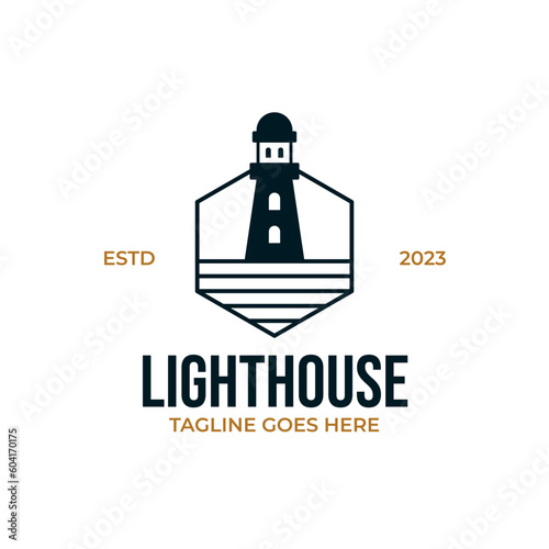 Flat lighthouse logo design vector illustration idea