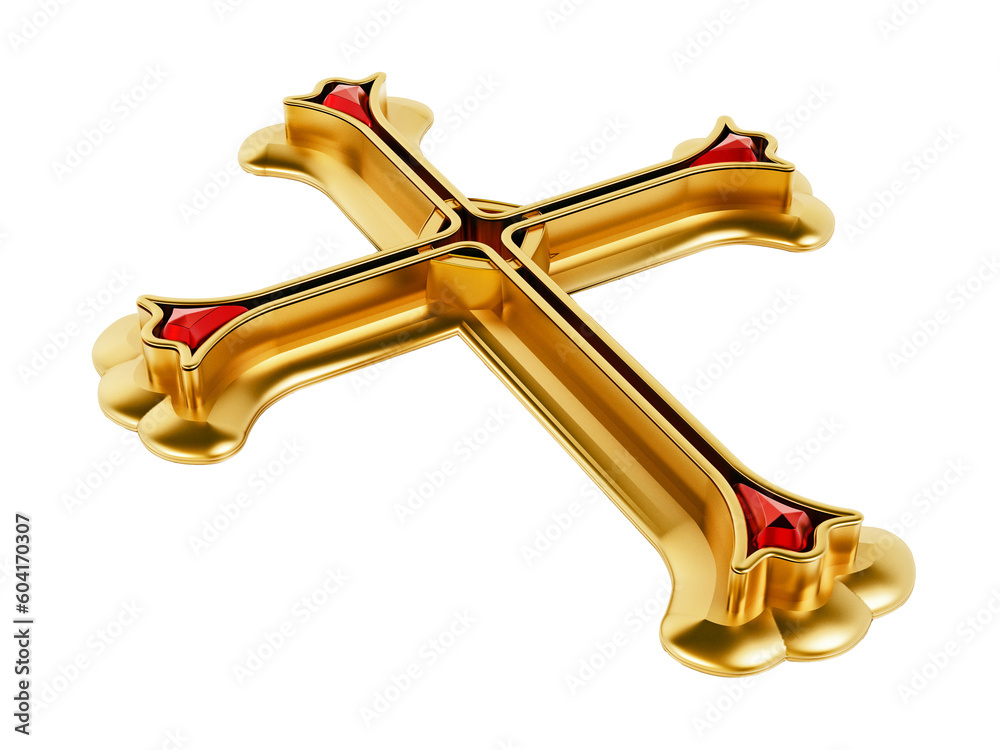 Gold cross isolated on transparent background. 3D illustration Stock ...