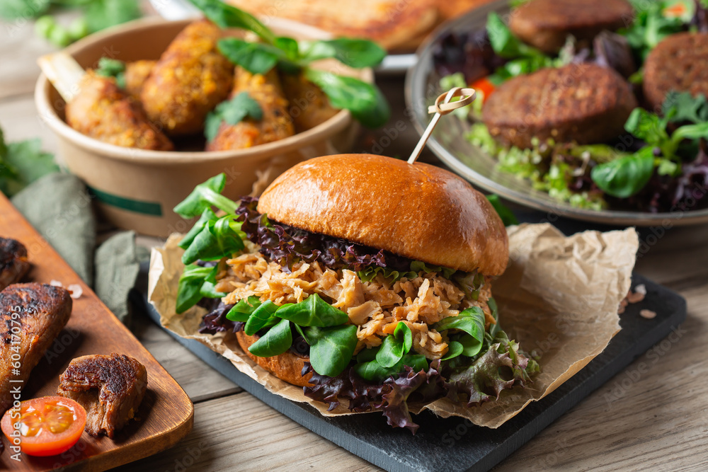 Variety of plant based meat, food to reduce carbon footprint Variety of plant based meat, food to reduce carbon footprint