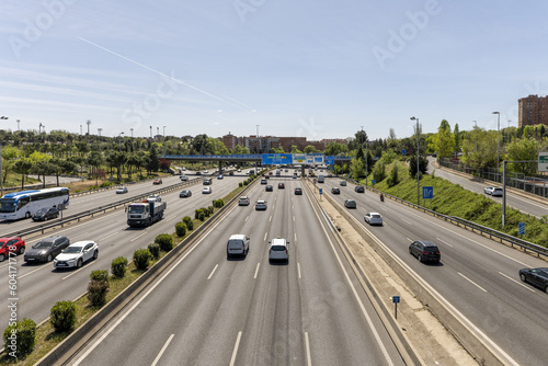 Road traffic on the Madrid ring road m 30