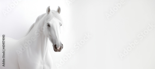White horse on white background banner. Generative AI