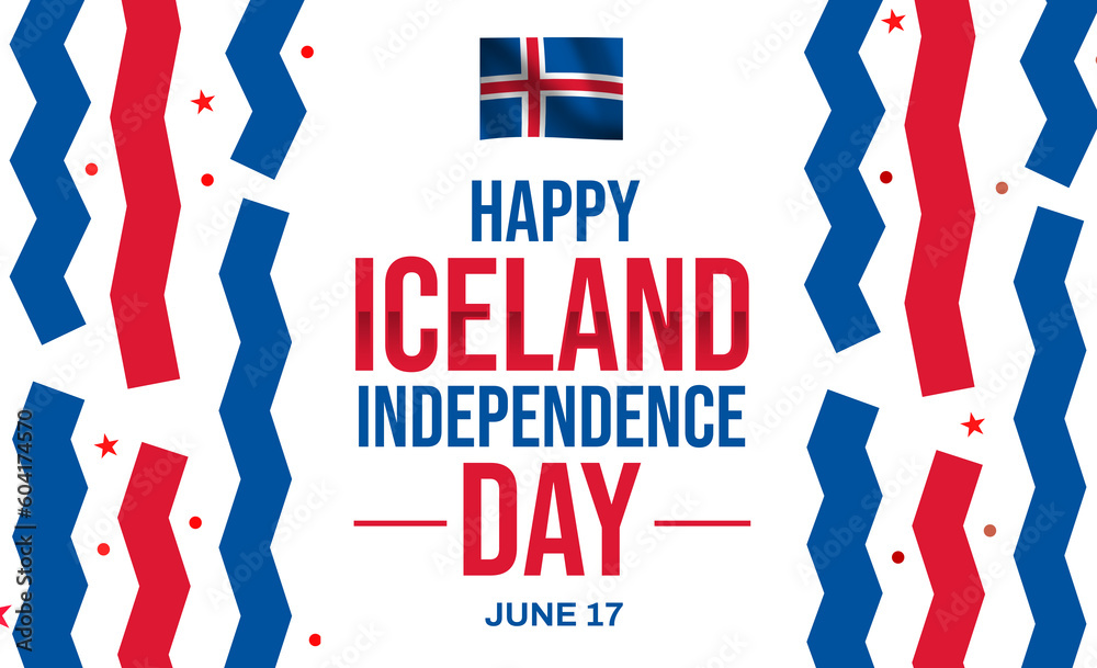 Obraz premium Iceland Independence Day wallpaper background with waving flag and colorful typography