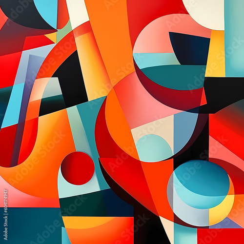 Visually striking abstract composition using vibrant geometric shapes and bold colours.