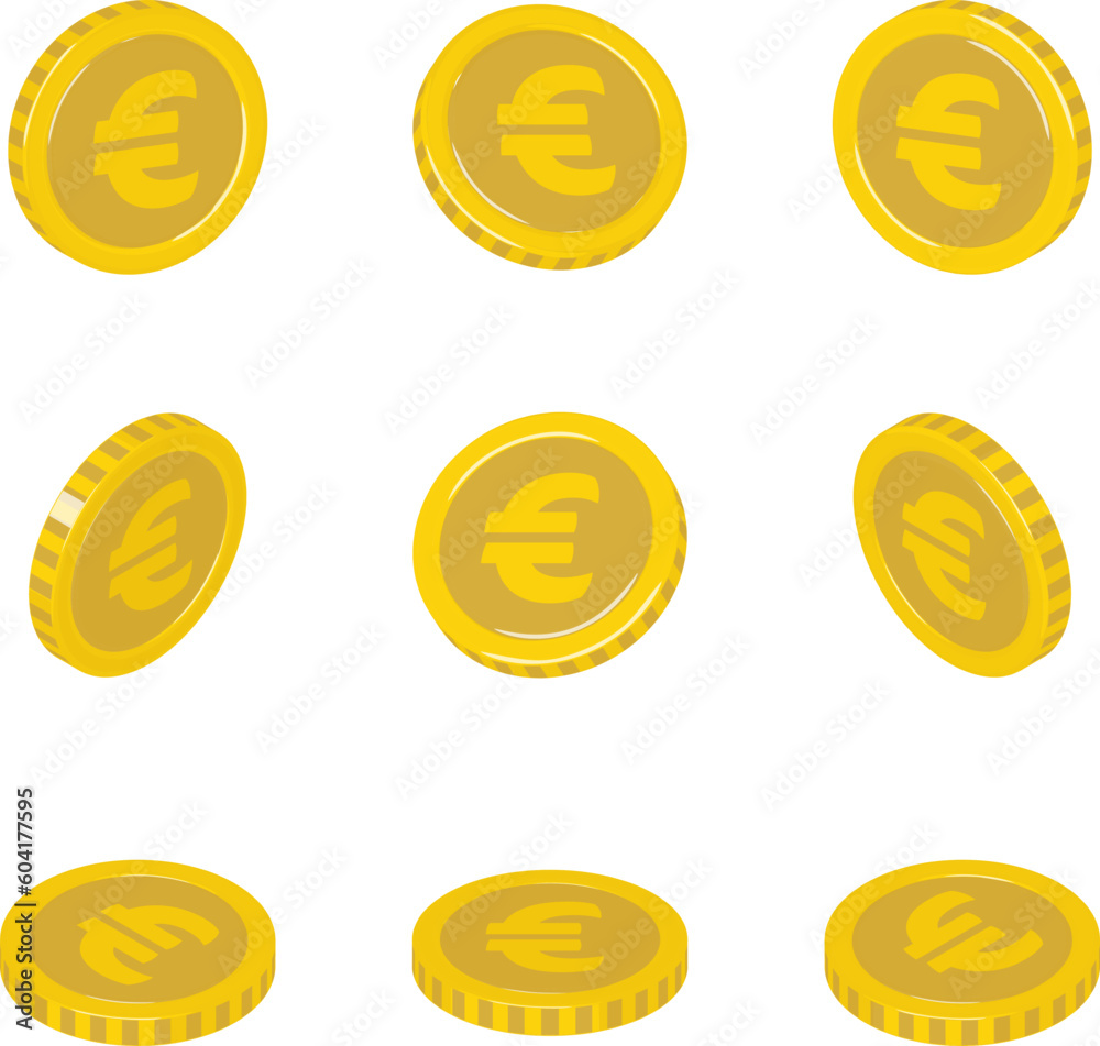 ユーロマークのコインのイラスト アイソメ バリエーション