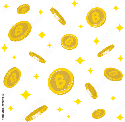 ビットコインとキラキラを散りばめたイラスト背景