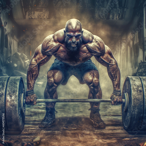 strong man powerlifting deadlift bodybuilding, masculinity - by generative ai photo