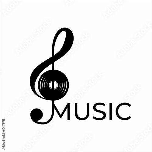 Music template design with treble and disc symbol. Can be used for icon, logo, app, design element, graphic illustration., decoration.