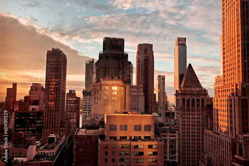 Glass skyscrapers of Manhattan, building facades in New York, modern architecture, minimalistic cityscape