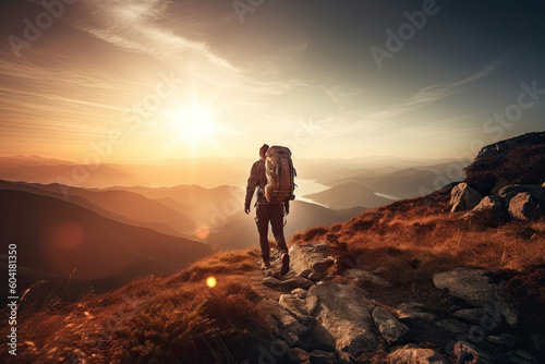 Silhouette of a hiker on a mountain top created with Generative AI © JJS Creative