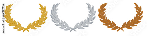 set of gold silver and bronze medals flat icons, award, prize, rank, ranking