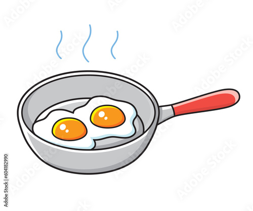 Fried eggs in a frying pan isolated