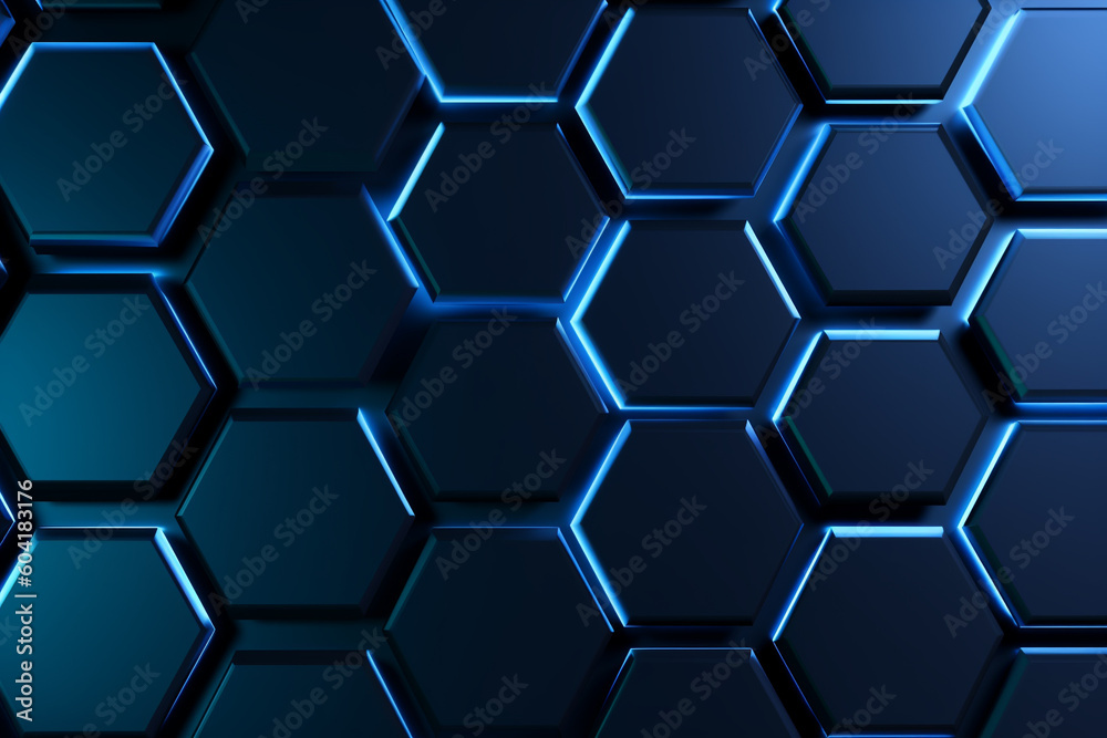Hexagon blue pattern abstract modern background abstract futuristic hexagonal mesh with light effects ai generative Hexagon blue pattern abstract modern background abstract futuristic hexagonal mesh with light effects ai generative