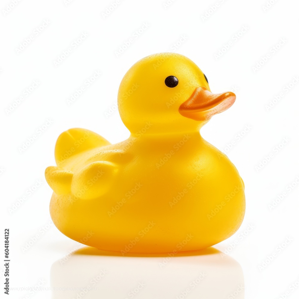 Cheerful yellow rubber duckling isolated on pure white background, Generative AI Cheerful yellow rubber duckling isolated on pure white background, Generative AI
