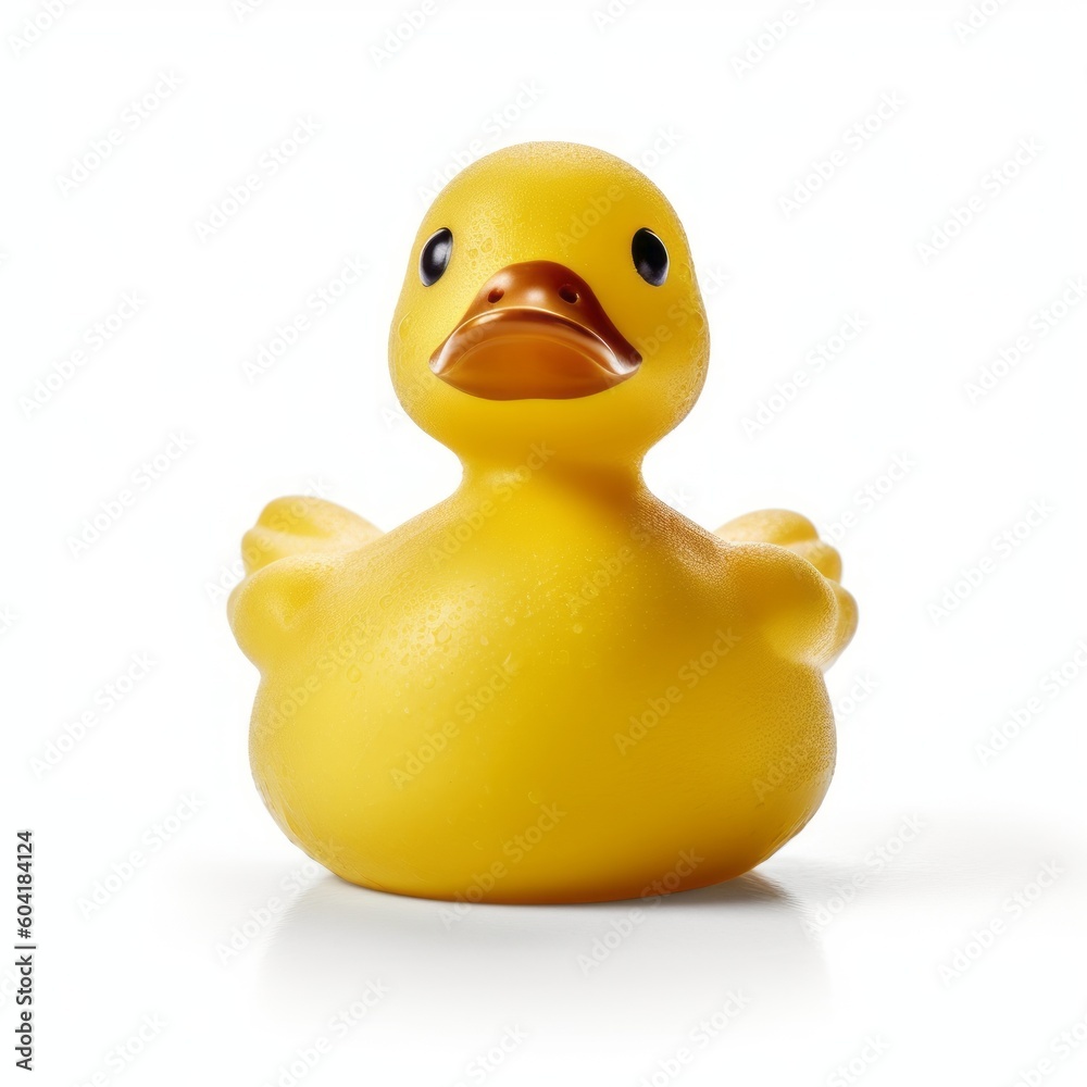 Cheerful yellow rubber duckling isolated on pure white background, Generative AI Cheerful yellow rubber duckling isolated on pure white background, Generative AI