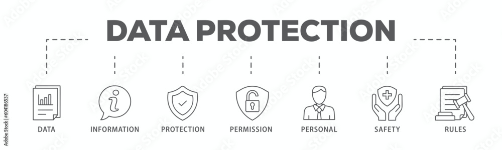 Data protection banner web icon vector illustration concept with icon of data, information, protection, permission, personal, safety and rules
Data protection banner web icon vector illustration concept with icon of data, information, protection, permission, personal, safety and rules