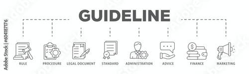 Guideline banner web icon vector illustration concept with icon of rule, procedure, legal document, standard, administration, advice, finance, marketing
