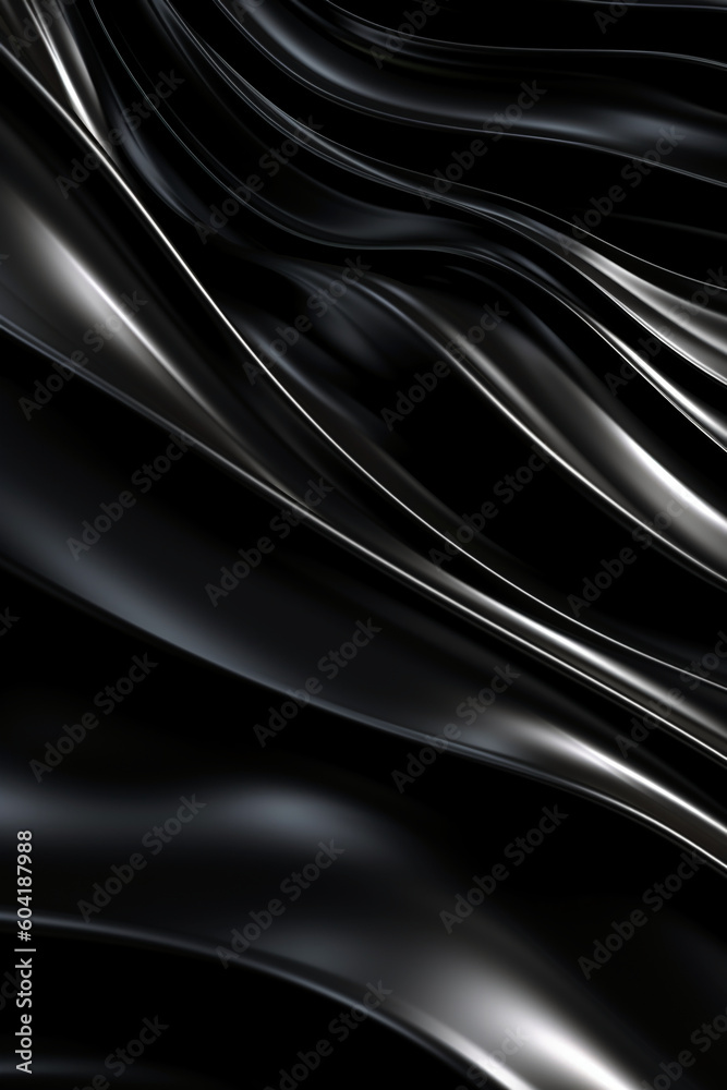 Wavy Black Metallic 3D Background. AI generative