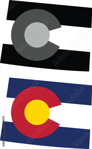Colorado USA State Flag Inside of State Shape in Grayscale and Color Vector