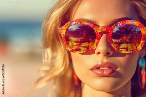Woman on the beach near the sea, close-up portrait. Travel concept. AI generated, human enhanced © top images