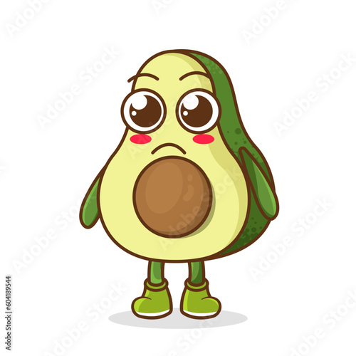 sad emoji avocado character, fruit character vector. avocado character illustration