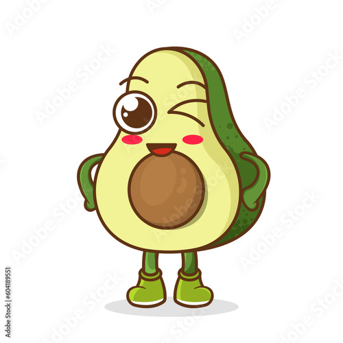 wink avocado cute fruit character mascot vector design