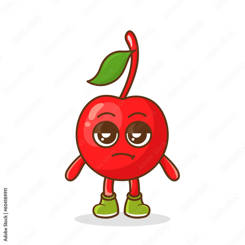 annoyed expression of the cute cherry fruit cartoon character annoyed expression of the cute cherry fruit cartoon character