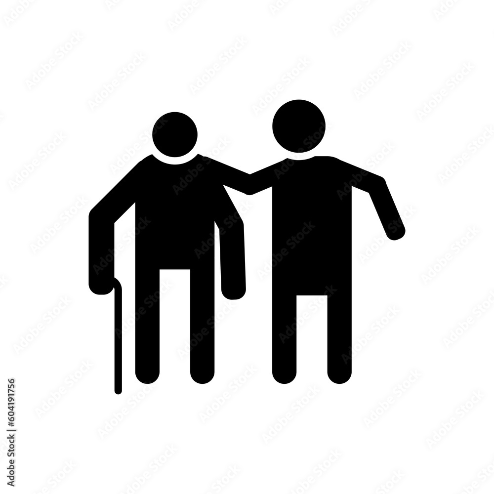 Volunteer, man help icon, old man help icon, volunteer pictogram icon illustration on white background..eps Volunteer, man help icon, old man help icon, volunteer pictogram icon illustration on white background..eps