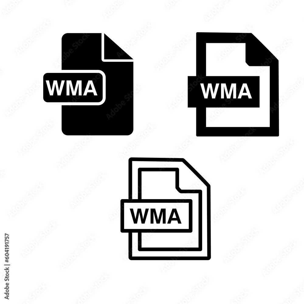 WMA File Format Icon. WMA extension icon set vector illustration on white background..eps WMA File Format Icon. WMA extension icon set vector illustration on white background..eps