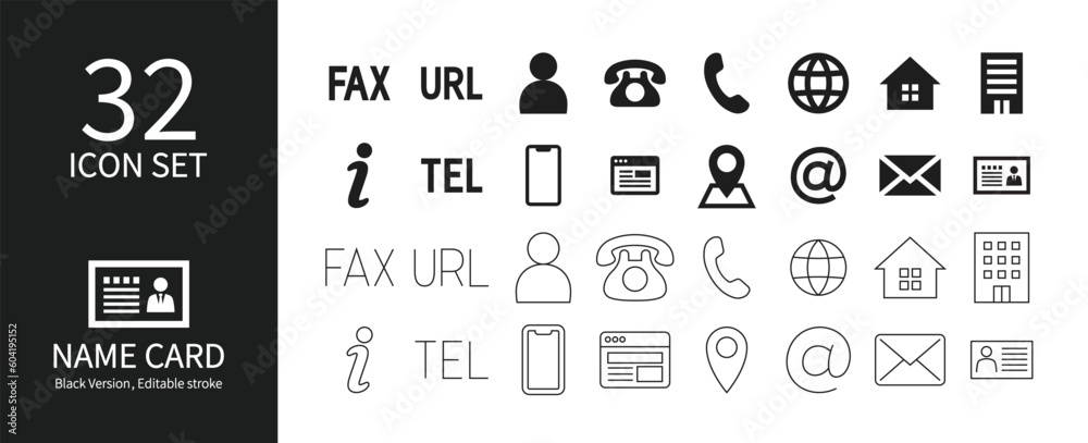 Icon set related to business cards