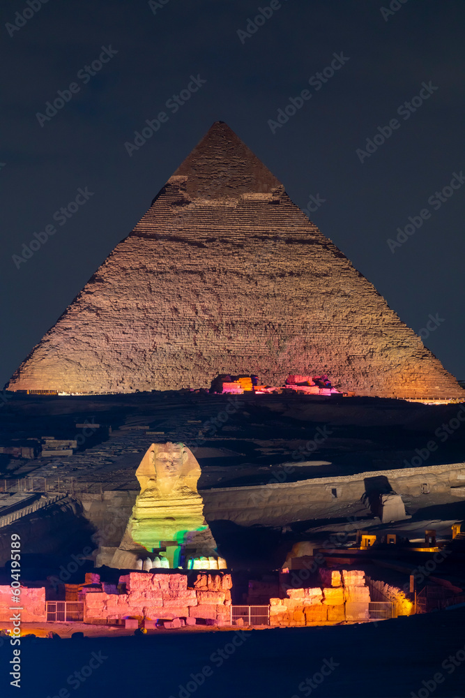 The Great Sphinx of Giza and The Pyramid of Khafre illuminated, UNESCO ...