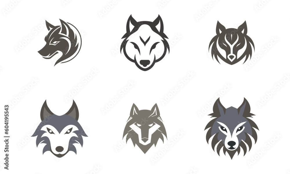 Naklejka premium Set of wolf head logo template vector icon illustration design. Collection of wolf logo designs