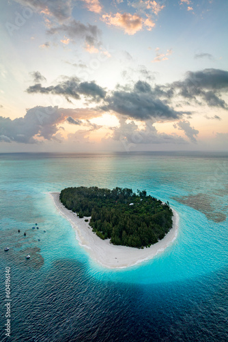 Aerial panoramic view of idyllic tropical atoll at dawn, Mnemba Island, Zanzibar, Tanzania photo