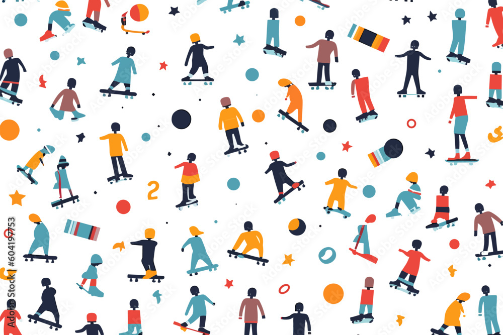 pattern with people skateboard pattern with people skateboard