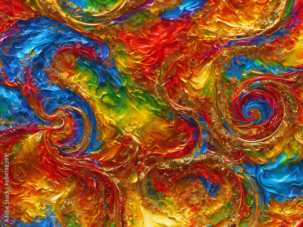 Dynamic and chaotic composition of colors and textures on canvas. Imagination, creativity, inspiration concept created with generative AI. Dynamic and chaotic composition of colors and textures on canvas. Imagination, creativity, inspiration concept created with generative AI.