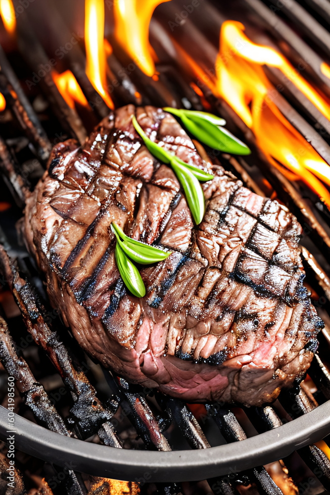 Grilling the perfect steak over an open flame. Charred and smoky aroma
