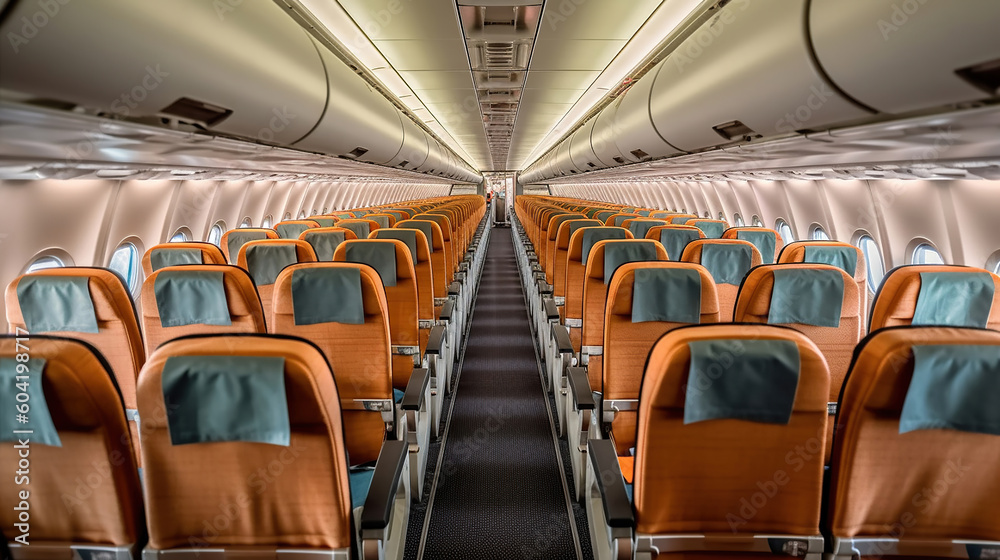 Fototapeta premium rows of seats in airplane. Generative Ai