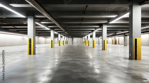 Empty shopping mall underground parking. Generative Ai