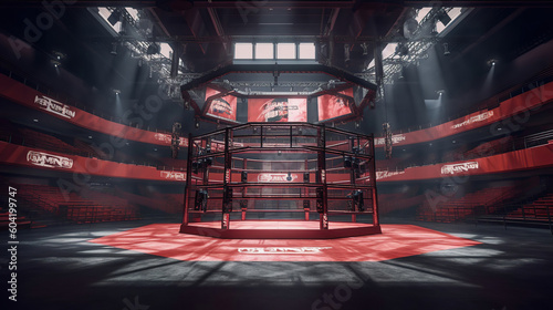big mma fighting arena with lots of fans. Generative AI photo