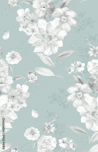 Fototapeta Naklejka Na Ścianę i Meble -  Classic Popular Flower Seamless pattern background.Perfect for wallpaper, fabric design, wrapping paper, surface textures, digital paper.
