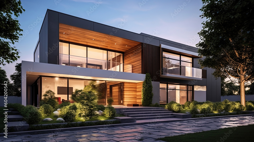 Beautiful modern home exterior. Generative Ai