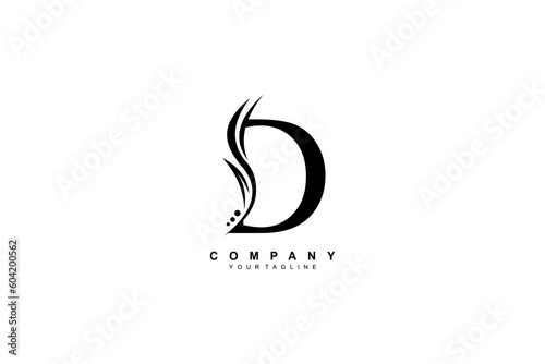 Luxury black D logo design with feather. premium D letter monogram logo. suitable for business logos, beauty logos, company logos, boutiques, spas, salons, etc
