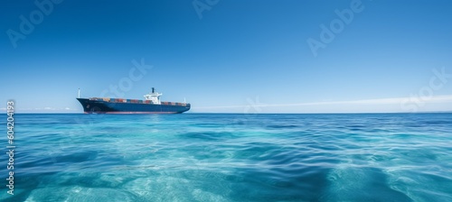 Courier ship transport in clear blue ocean. Delivery nautical transport concept. Generative AI technology. © Hero Design
