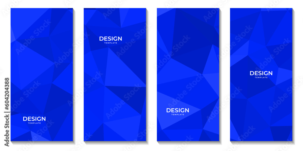 a set of brochures with blue geometric background design with triangles shape.