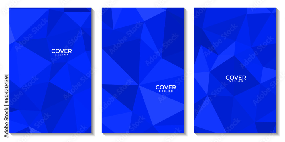 a set of flyers with blue geometric background design with triangles shape.