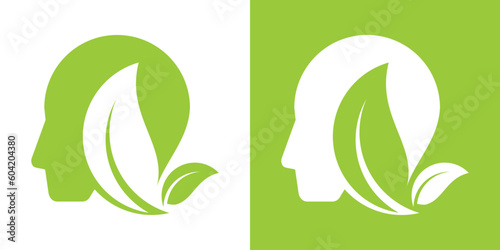 logo design head and leaf icon vector illustration